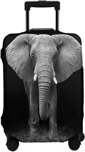 Wondertify Elephant Travel Suitcase Protector African Wild Jungle Old Brown Animal Washable Elastic Luggage Cover With Concealed Zipper Fits 18-21 Inch Black