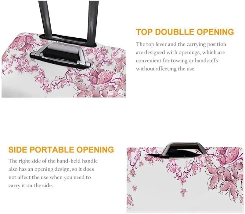 WONDERTIFY Floral Love Suitcase Cover Romantic Butterflies Flowers Heart Shape Valentine's Day Travel Elastic Protective Washable Suitcase Protector White Fits 25 To 28 Inch