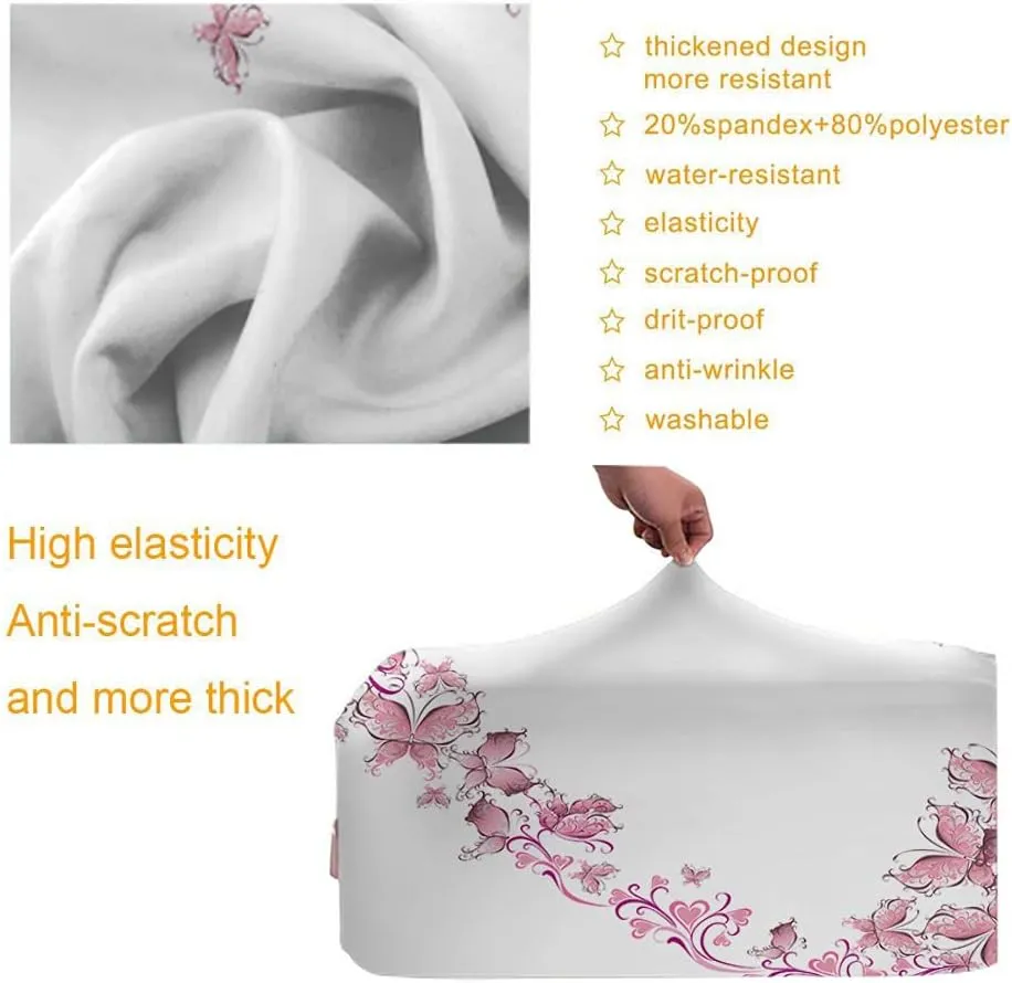 WONDERTIFY Floral Love Suitcase Cover Romantic Butterflies Flowers Heart Shape Valentine's Day Travel Elastic Protective Washable Suitcase Protector White Fits 25 To 28 Inch
