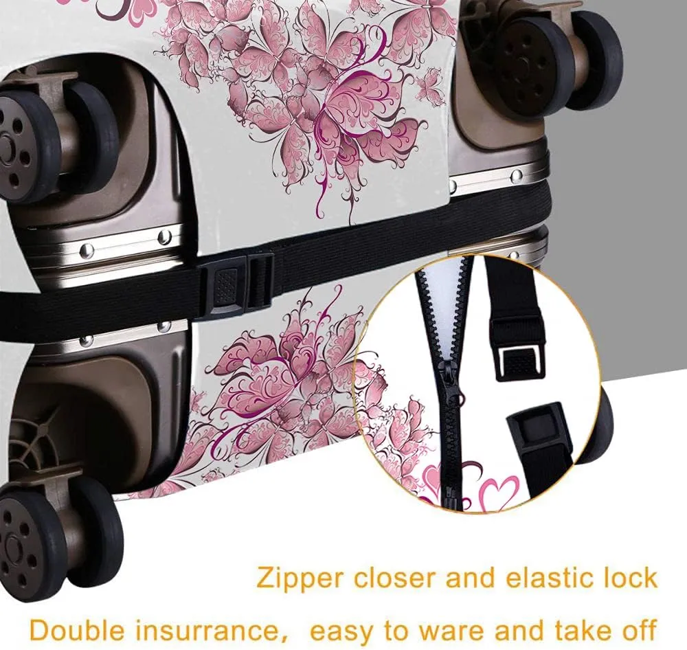 WONDERTIFY Floral Love Suitcase Cover Romantic Butterflies Flowers Heart Shape Valentine's Day Travel Elastic Protective Washable Suitcase Protector White Fits 25 To 28 Inch