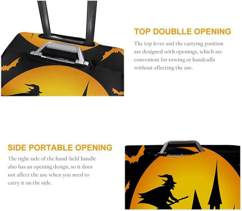 Wondertify Halloween Party Scary Full Moon Travel Suitcase Protector Spooky Sweeper Witch Washable Elastic Luggage Cover With Concealed Zipper Fits 18-21 Inch Black Yellow