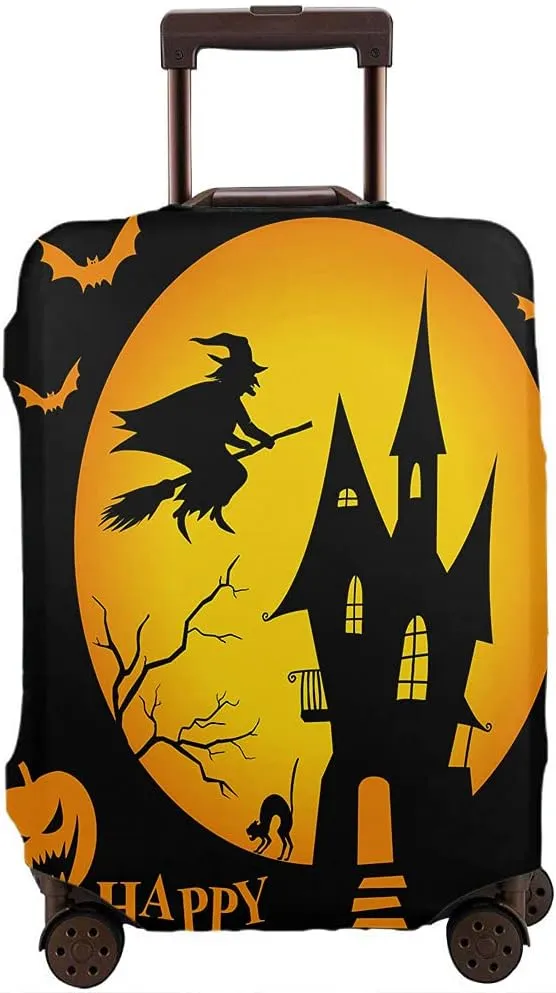 Wondertify Halloween Party Scary Full Moon Travel Suitcase Protector Spooky Sweeper Witch Washable Elastic Luggage Cover With Concealed Zipper Fits 18-21 Inch Black Yellow