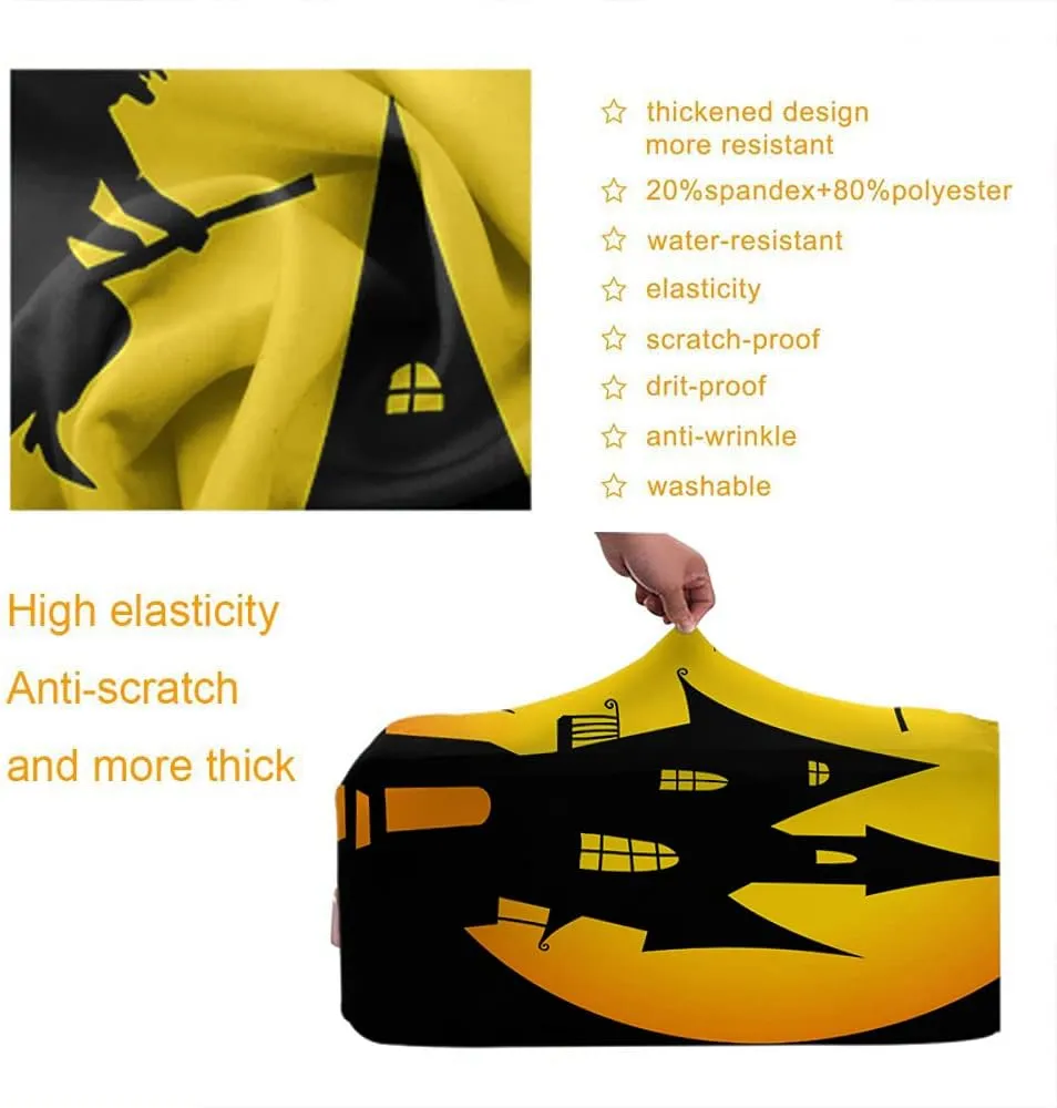 Wondertify Halloween Party Scary Full Moon Travel Suitcase Protector Spooky Sweeper Witch Washable Elastic Luggage Cover With Concealed Zipper Fits 18-21 Inch Black Yellow