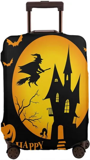 Wondertify Halloween Party Scary Full Moon Travel Suitcase Protector Spooky Sweeper Witch Washable Elastic Luggage Cover With Concealed Zipper Fits 18-21 Inch Black Yellow