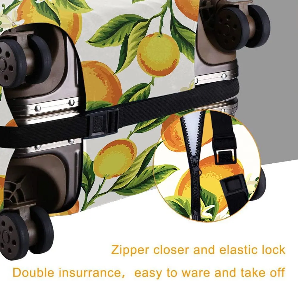 Wondertify Orange Fruits Suitcase Cover Flowers Leaves Travel Elastic Protective Washable Suitcase Protector Fits 25 To 28 Inch Yellow