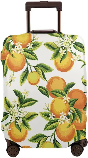 Wondertify Orange Fruits Suitcase Cover Flowers Leaves Travel Elastic Protective Washable Suitcase Protector Fits 25 To 28 Inch Yellow
