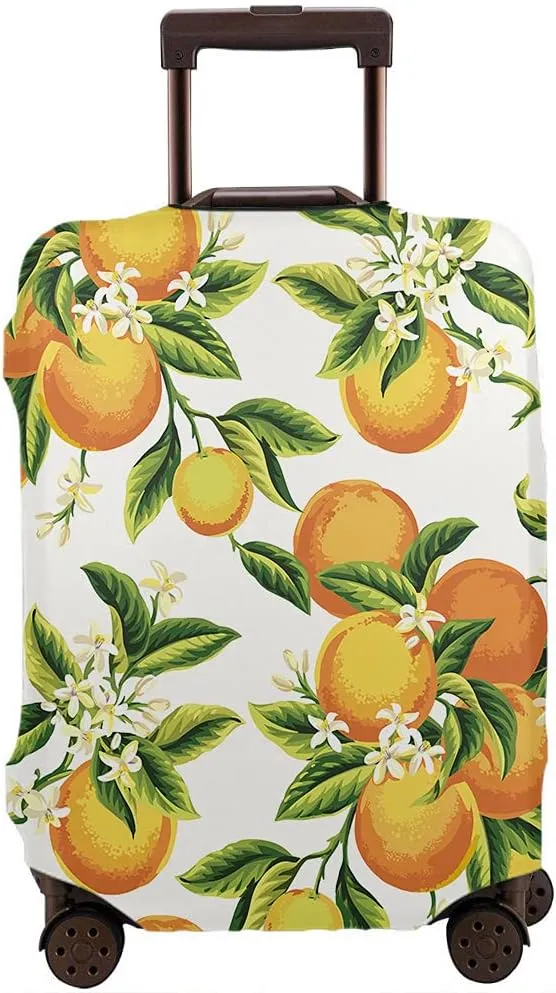 Wondertify Orange Fruits Suitcase Cover Flowers Leaves Travel Elastic Protective Washable Suitcase Protector Fits 25 To 28 Inch Yellow