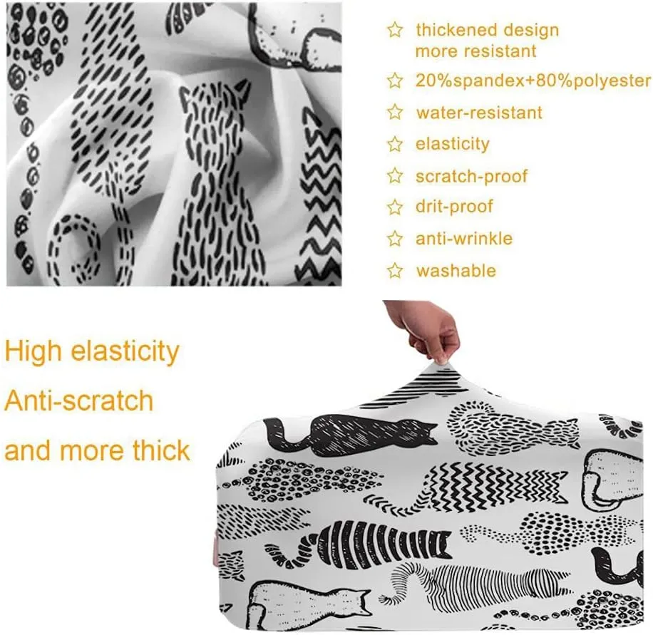 Wondertify Textured Cats Suitcase Cover Graphic Doodle Style Cute Kitty Set Travel Elastic Protective Washable Suitcase Protector Fits 25 To 28 Inch Black White