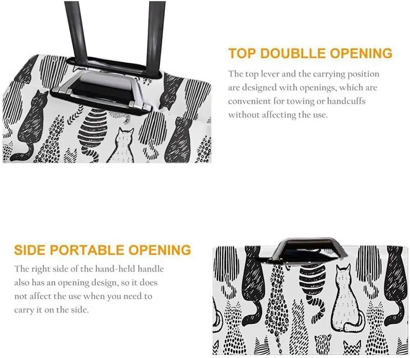 Wondertify Textured Cats Suitcase Cover Graphic Doodle Style Cute Kitty Set Travel Elastic Protective Washable Suitcase Protector Fits 25 To 28 Inch Black White