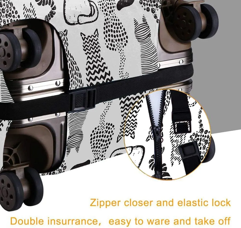 Wondertify Textured Cats Suitcase Cover Graphic Doodle Style Cute Kitty Set Travel Elastic Protective Washable Suitcase Protector Fits 25 To 28 Inch Black White