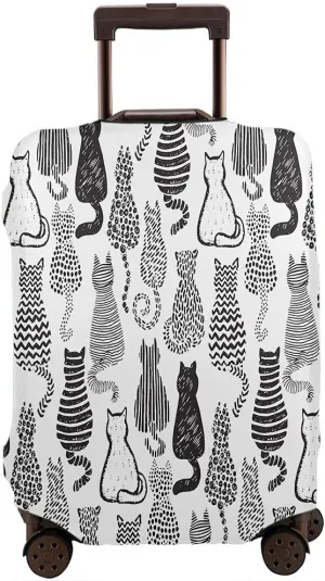 Wondertify Textured Cats Suitcase Cover Graphic Doodle Style Cute Kitty Set Travel Elastic Protective Washable Suitcase Protector Fits 25 To 28 Inch Black White