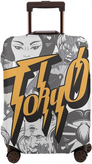 Wondertify Tokyo Geisha Daemon Travel Suitcase Protector Fun Gang Inspiration Lettering Motivational Washable Elastic Luggage Cover With Concealed Zipper Fits 18-21 Inch