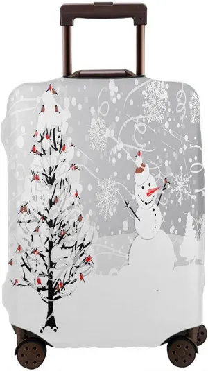 WONDERTIFY Tree Bullfinches Travel Suitcase Protector Snowflakes Birds Snowy Christmas Tree Cute Snowman Winter Holiday Elastic Washable Luggage Cover With Concealed Zipper Fits 29-32 Inch