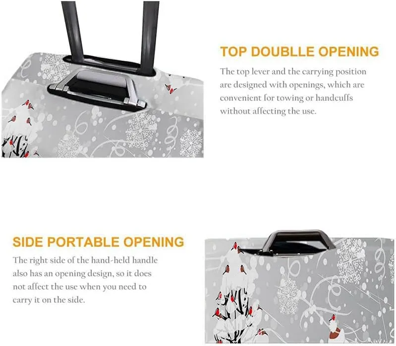 WONDERTIFY Tree Bullfinches Travel Suitcase Protector Snowflakes Birds Snowy Christmas Tree Cute Snowman Winter Holiday Elastic Washable Luggage Cover With Concealed Zipper Fits 29-32 Inch
