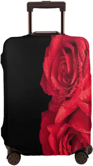 Wondertify Two Roses Drops Suitcase Cover Valentine Day Red Flower Travel Elastic Protective Washable Suitcase Protector Fits 25 To 28 Inch Black