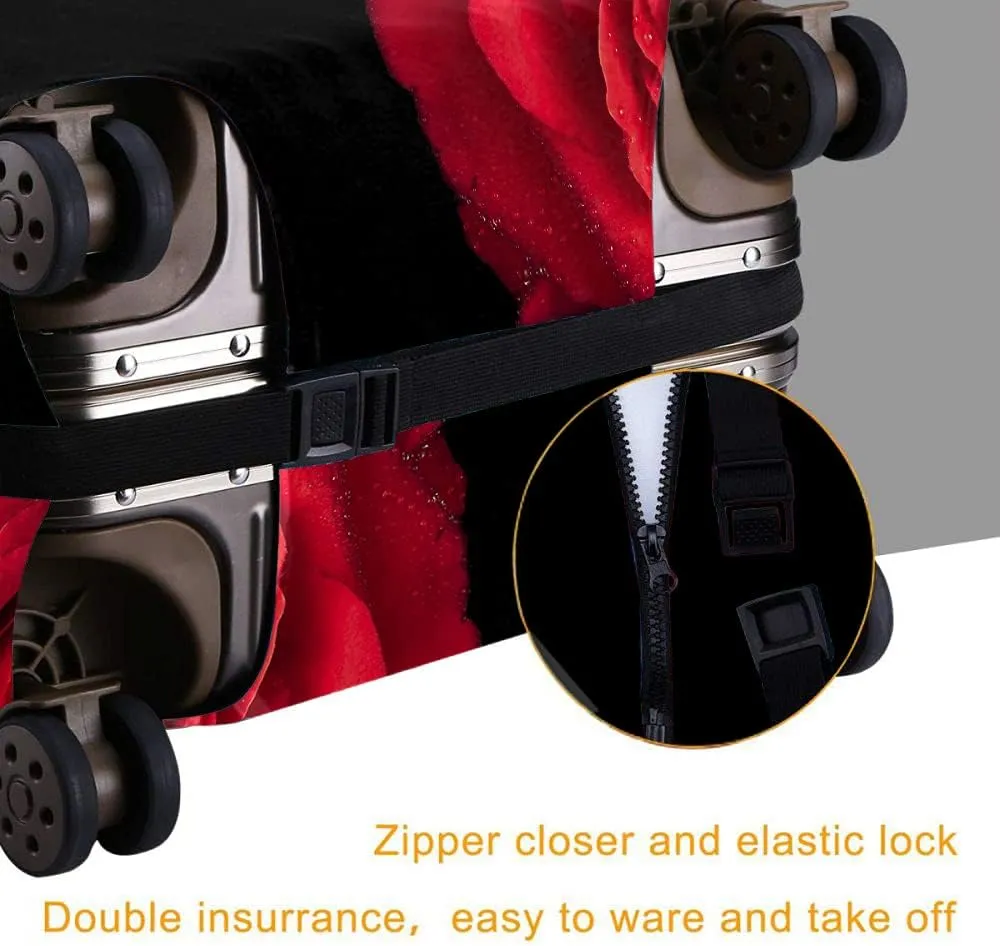 Wondertify Two Roses Drops Suitcase Cover Valentine Day Red Flower Travel Elastic Protective Washable Suitcase Protector Fits 25 To 28 Inch Black