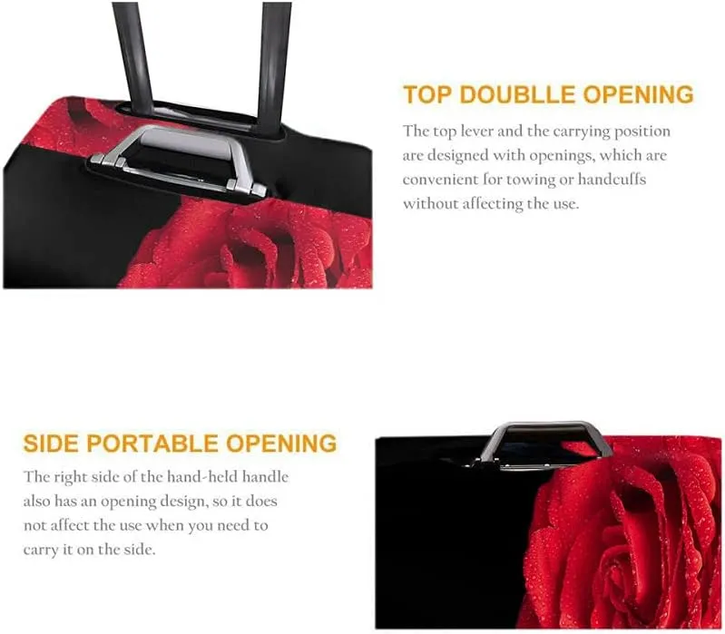Wondertify Two Roses Drops Suitcase Cover Valentine Day Red Flower Travel Elastic Protective Washable Suitcase Protector Fits 25 To 28 Inch Black