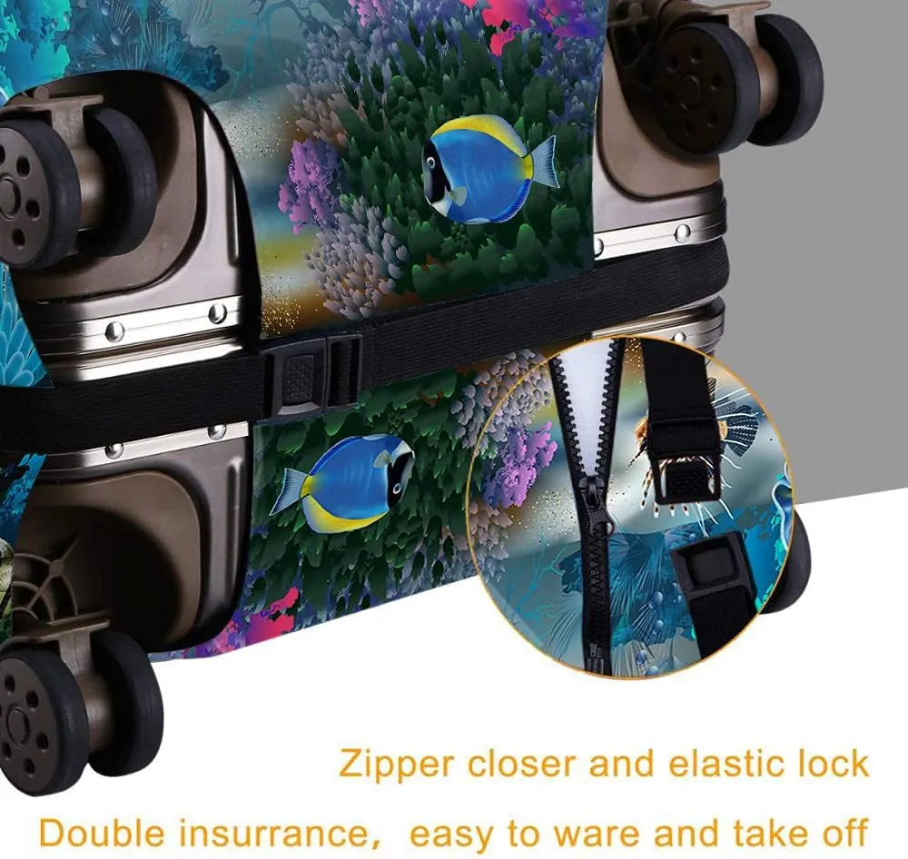 Wondertify Underwater World Travel Suitcase Protector Dolphins Plants Blue Ocean Bottom Aquatic Algae Fish Washable Elastic Luggage Cover With Concealed Zipper Fits 18-21 Inch