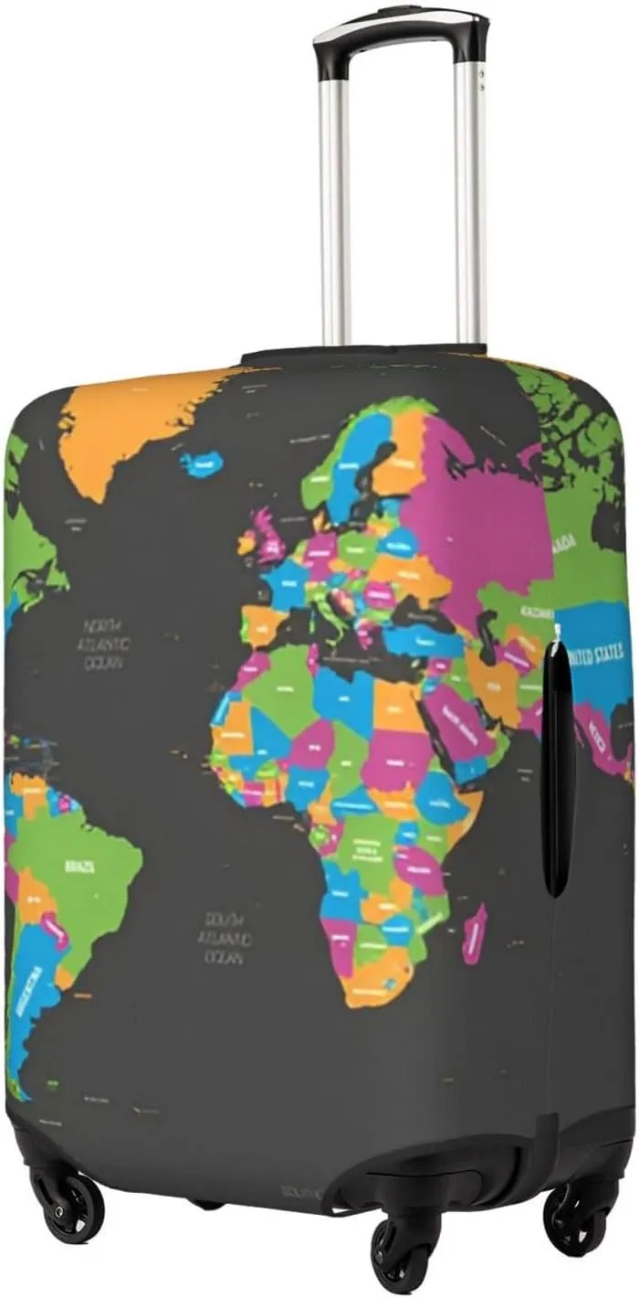 World Map Travel Luggage Cover Fits 18/24/28/32 Inch Luggage, Elastic Suitcase Cover Protector with Concealed Zipper for Wheeled Suitcase Tsa Approved
