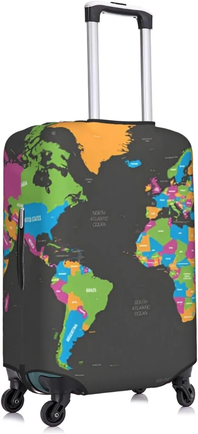 World Map Travel Luggage Cover Fits 18/24/28/32 Inch Luggage, Elastic Suitcase Cover Protector with Concealed Zipper for Wheeled Suitcase Tsa Approved