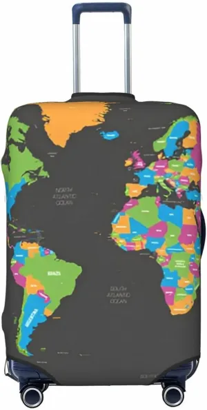 World Map Travel Luggage Cover Fits 18/24/28/32 Inch Luggage, Elastic Suitcase Cover Protector with Concealed Zipper for Wheeled Suitcase Tsa Approved
