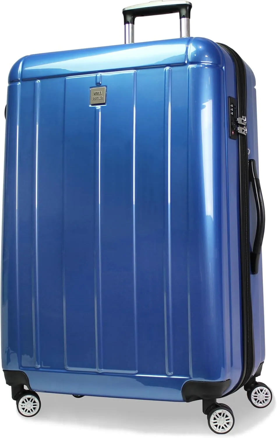World Traveler Contour Lightweight Polycarbonate Hardside Expandable Spinner Luggage with TSA Lock, Blue, 28-inch