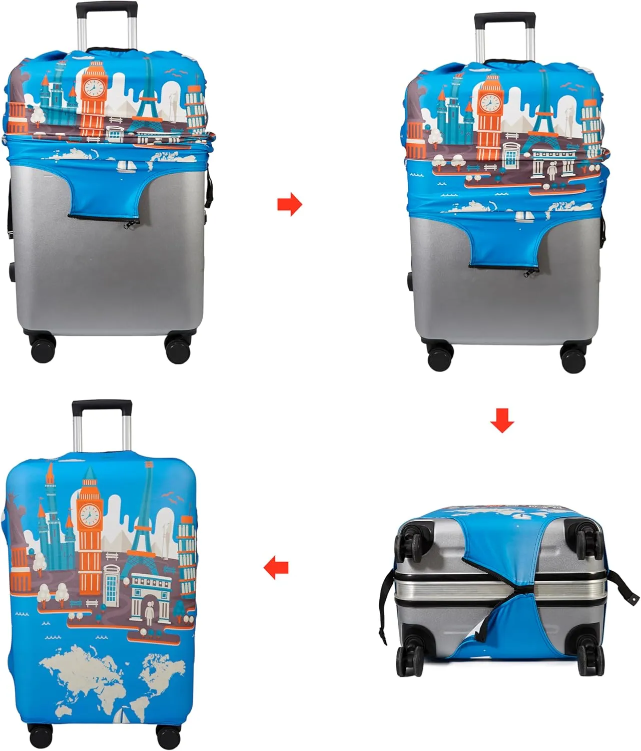WUJIAONIAO Travel Luggage Cover Baggage Suitcase Protector Fit for 18-32 Inch Luggage (L (for 25-28 inch luggage), Eiffel Tower)
