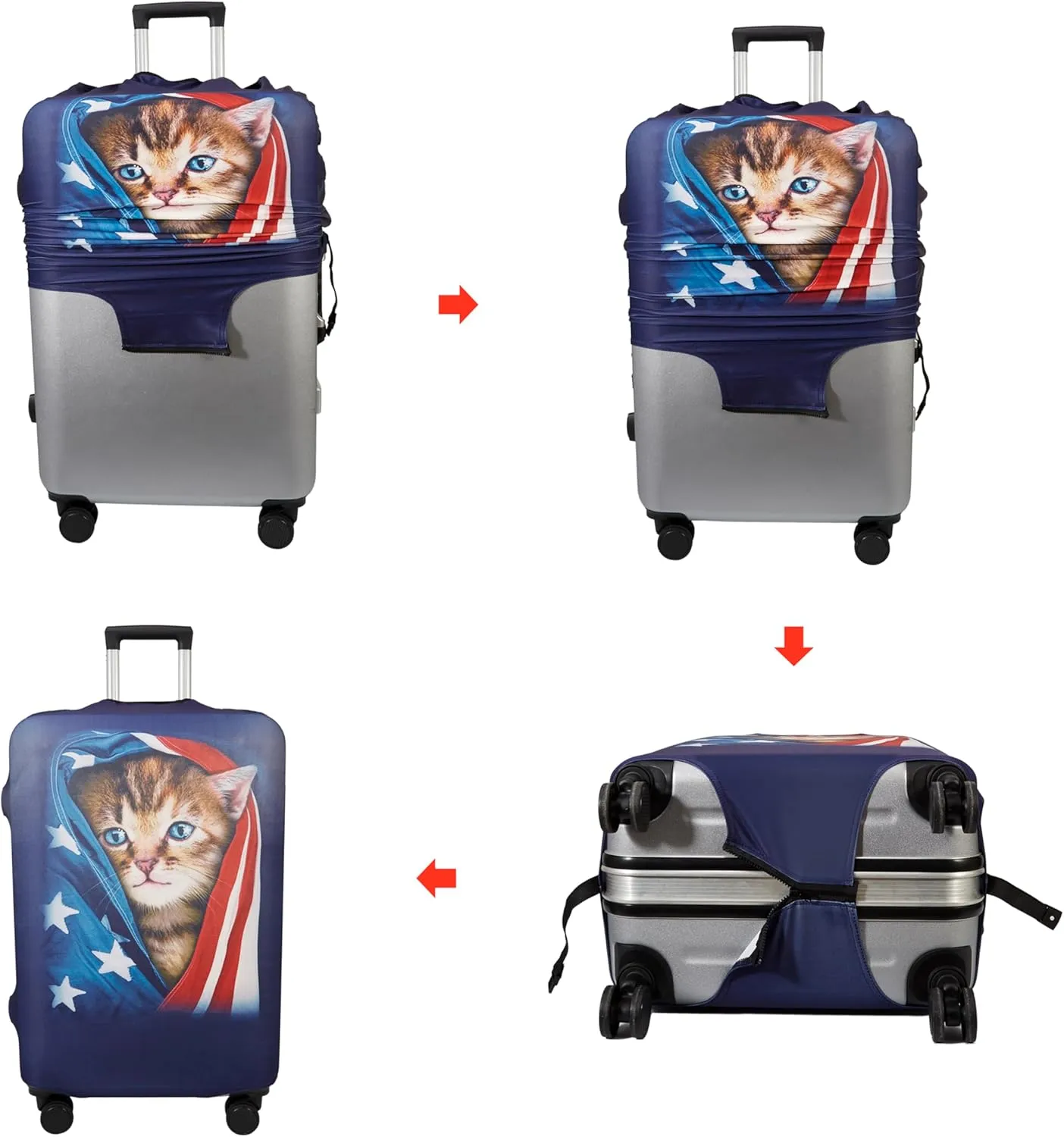 WUJIAONIAO Travel Luggage Cover Spandex Suitcase Protector Washable Baggage Covers (M (for 22-24 inch luggage), Cat A)