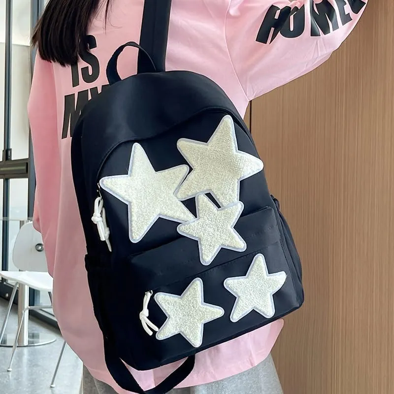 Y2K Backpack Chic Daypack, Kawaii Fashion Grunge Trendy Daypack Harajuku Hiking Travel Backpack Aesthetic Bookbag Bags (Black Star)