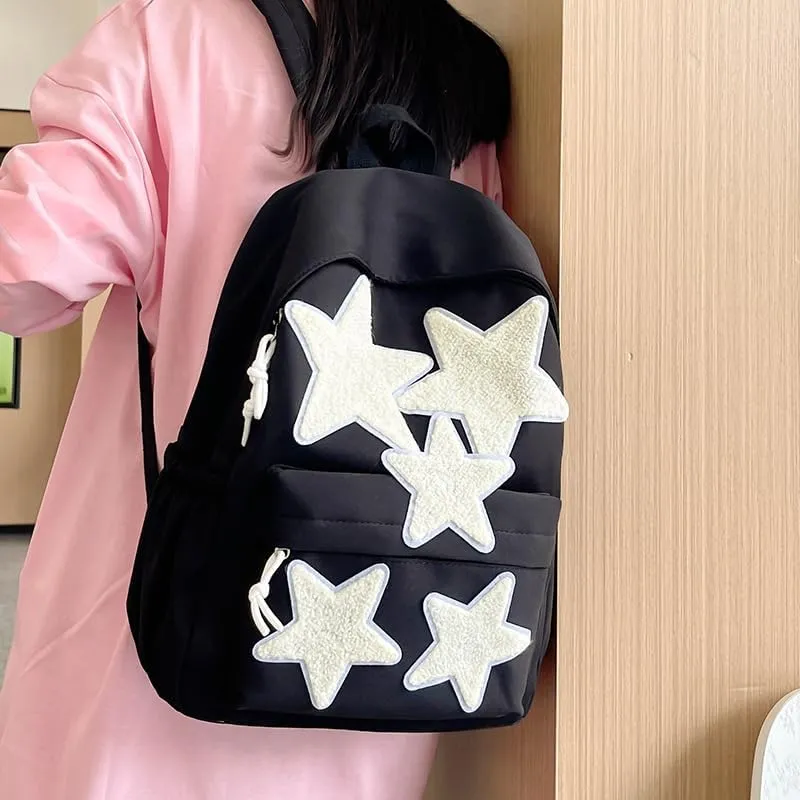 Y2K Backpack Chic Daypack, Kawaii Fashion Grunge Trendy Daypack Harajuku Hiking Travel Backpack Aesthetic Bookbag Bags (Black Star)