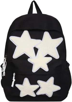 Y2K Backpack Chic Daypack, Kawaii Fashion Grunge Trendy Daypack Harajuku Hiking Travel Backpack Aesthetic Bookbag Bags (Black Star)