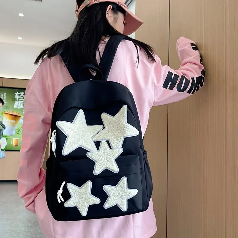 Y2K Backpack Chic Daypack, Kawaii Fashion Grunge Trendy Daypack Harajuku Hiking Travel Backpack Aesthetic Bookbag Bags (Black Star)