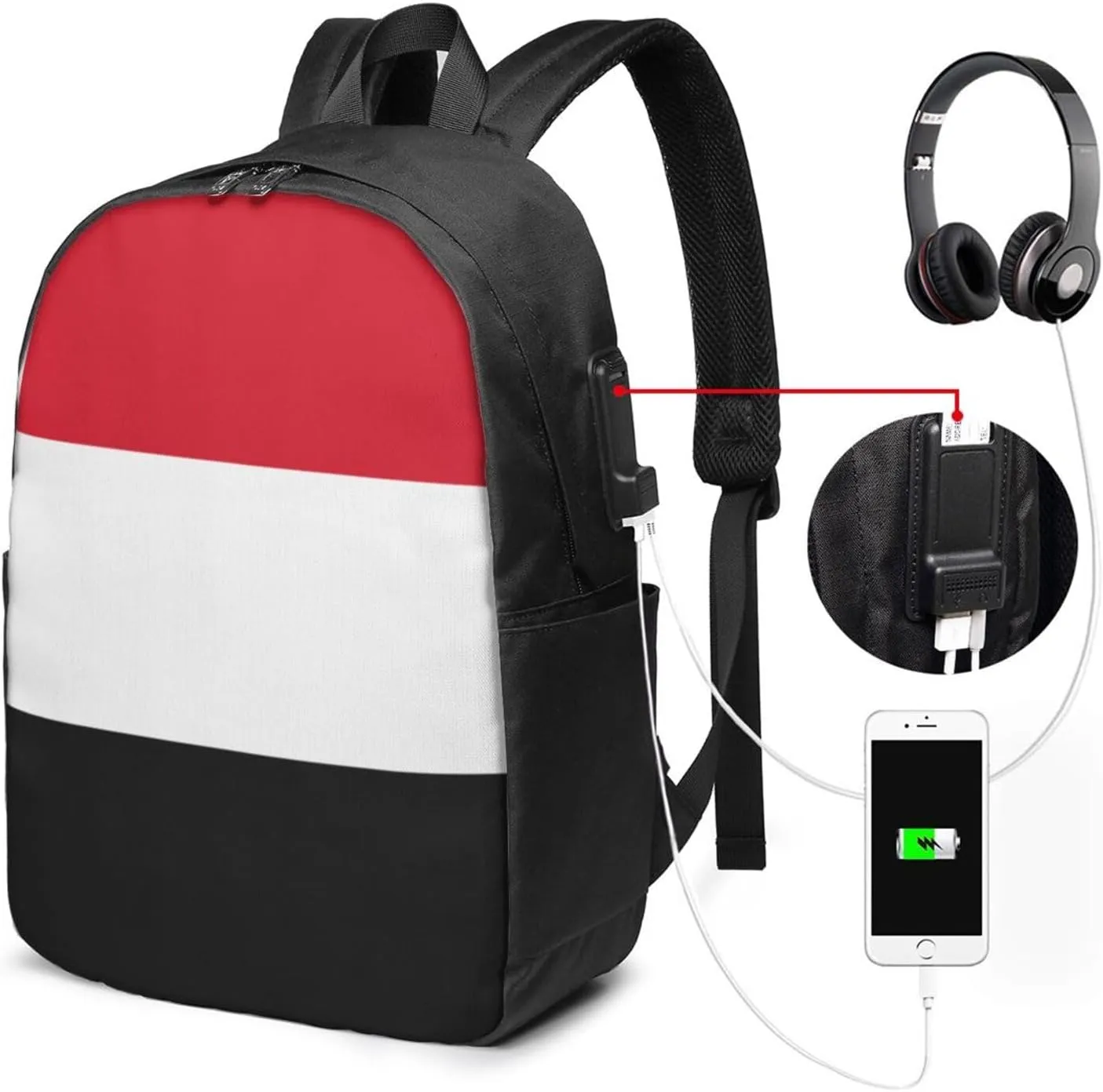 Yemen Yemeni Yemenian Flag Laptop Backpacks Travel Backpack Casual Business Daypack Sport Rucksack Computer Bag Fits up to 17 Inch Notebook with USB Port