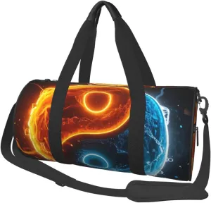 yin yang fire water (1) Print Round Large Capacity Travel Luggage Bags,Men's and Women's Hand-Held Travel Clothing Bags