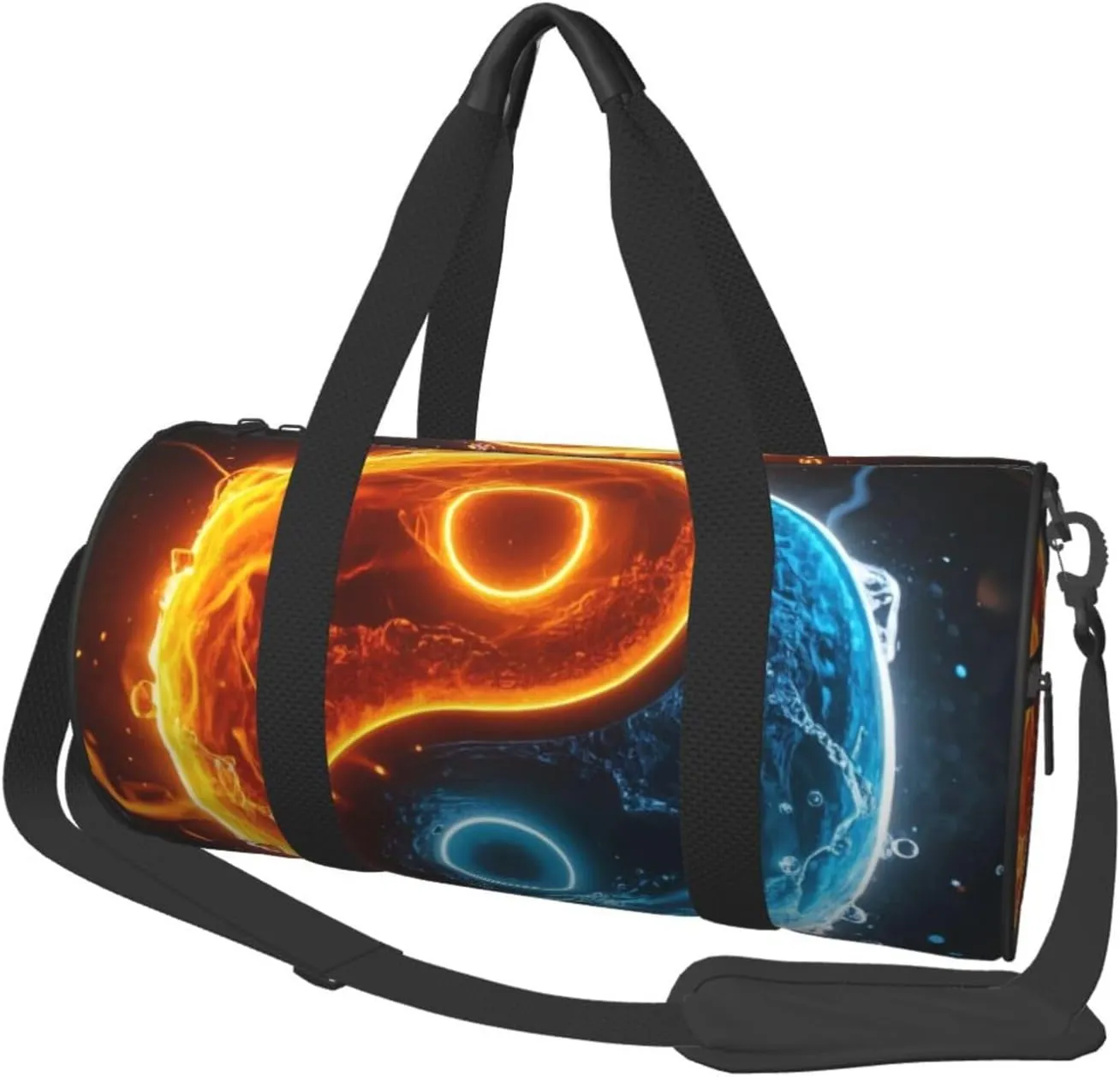 yin yang fire water (1) Print Round Large Capacity Travel Luggage Bags,Men's and Women's Hand-Held Travel Clothing Bags