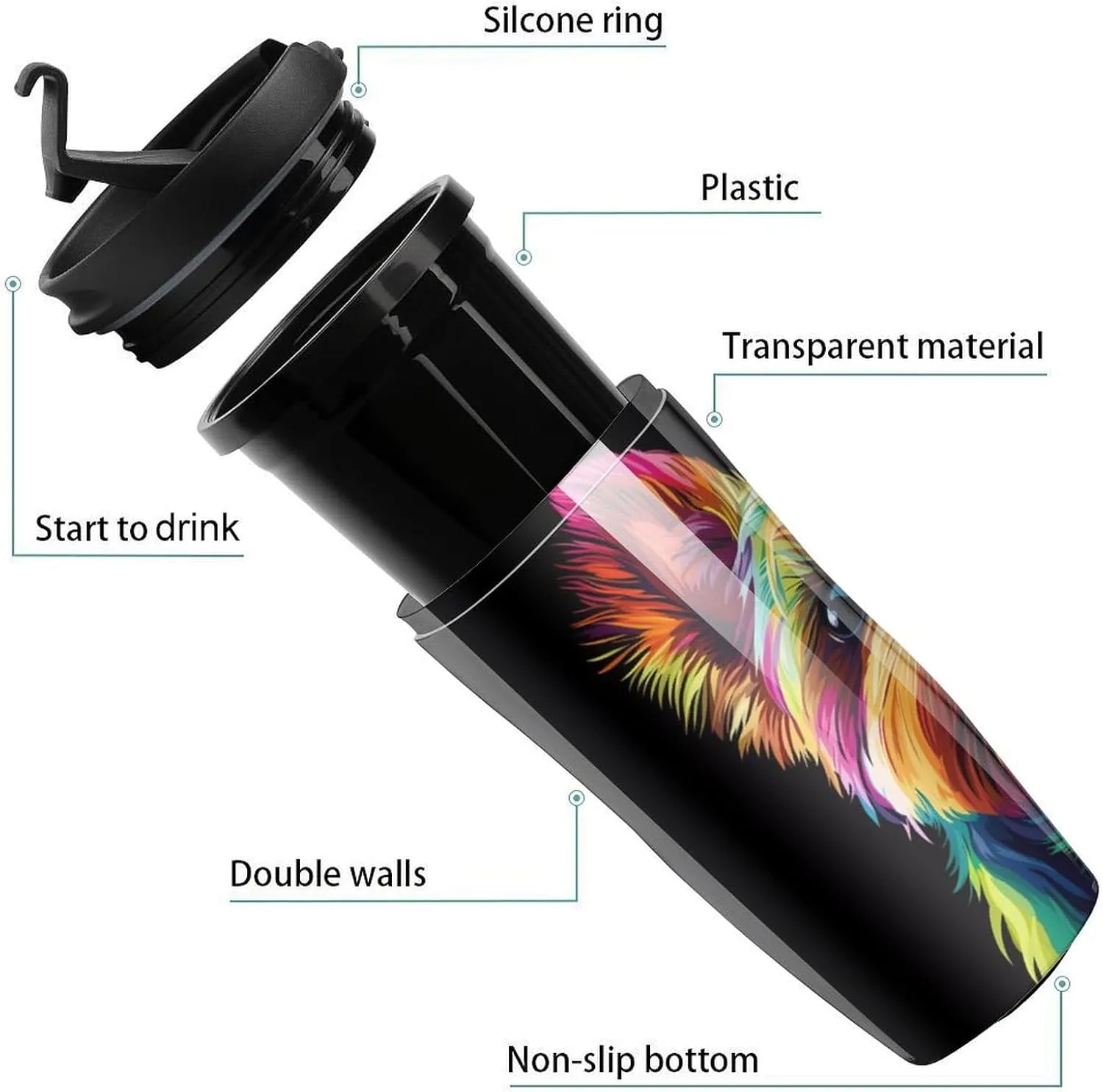 Yorkshire Terrier Coffee Mug with Lid Portable Tumbler Water Bottle for Travel Business 350ml