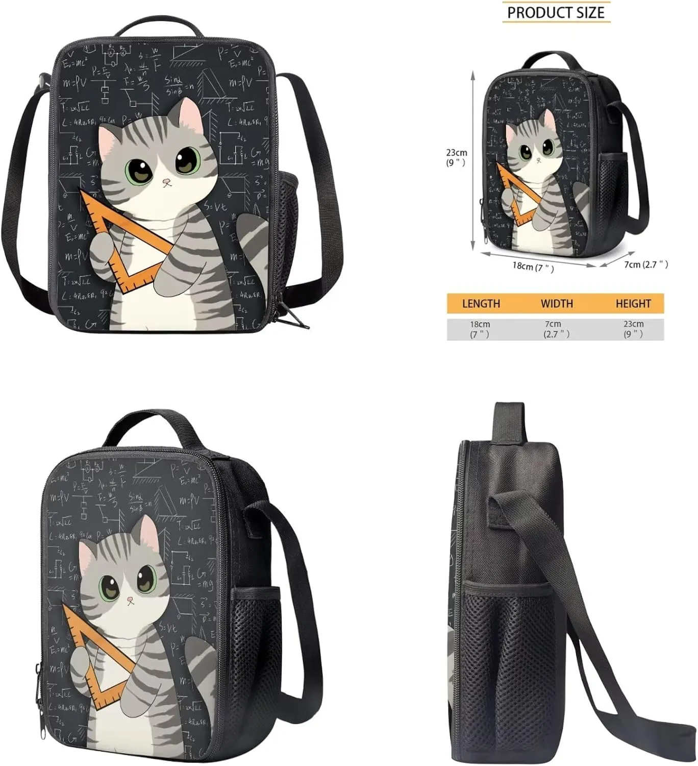 Ystardream Cute Cat Backpacks for Girls with Lunch Box Middle School Bookbag 17 Inch Bookbag with Side Pockets Design Pencil Case & Keychain for Teens Kids Back to School Supplies