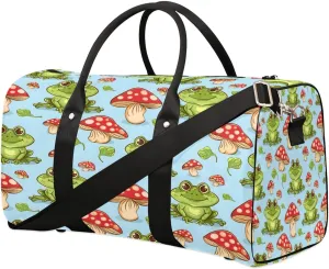 Yzrwebo Mushroom Travel Duffle Bag for Men Women Cute Frogs Overnight Weekender Bag Foldable Travel Duffel Bag Large Sports Gym Bag Waterproof Luggage Tote Bag Tear Resistant