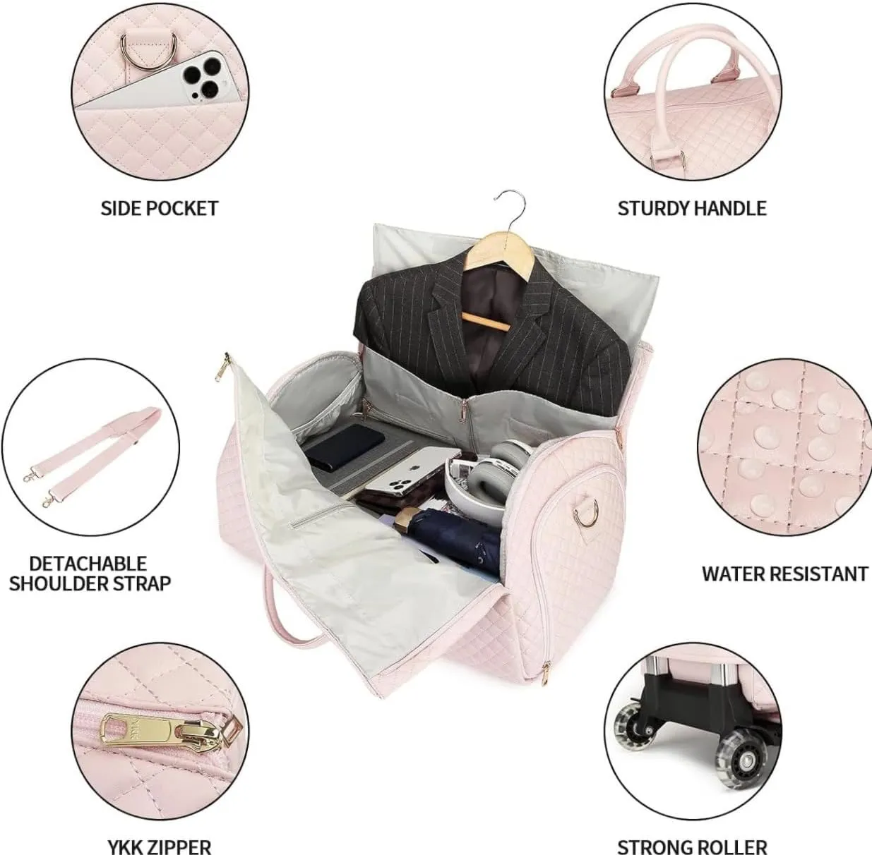 Zentotex Foldable Travel Bag, Zentotex Deluxe Foldable Travel Bag, High Capacity Folding Suit Luggage (Pearl pink (with wheels))