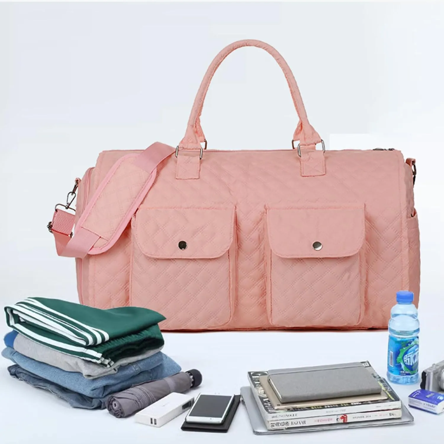 Zentotex Foldable Travel Bag, Zentotex Deluxe Foldable Travel Bag, High Capacity Folding Suit Luggage (Pearl pink (with wheels))