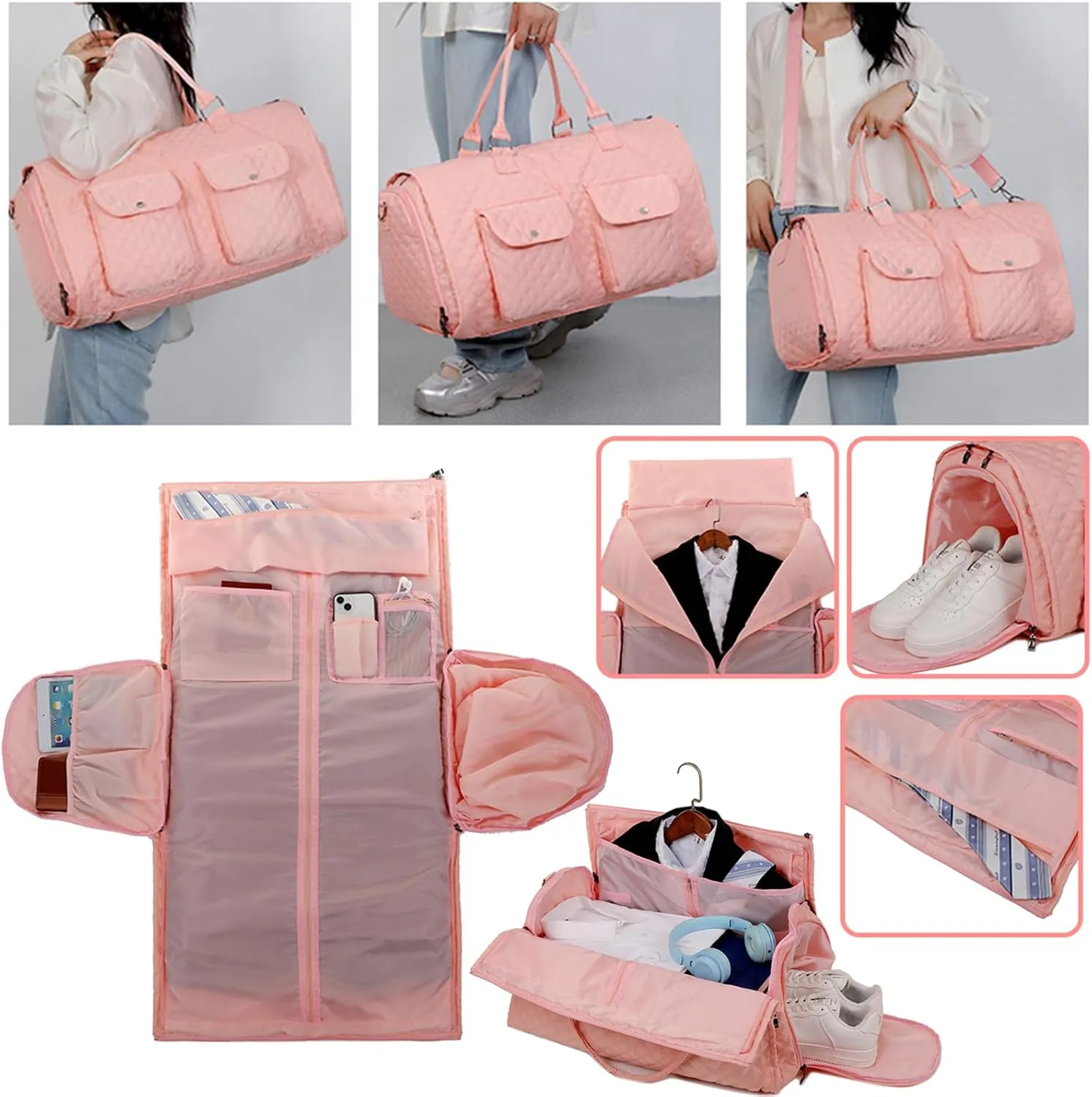 Zentotex Foldable Travel Bag, Zentotex Deluxe Foldable Travel Bag, High Capacity Folding Suit Luggage (Pearl pink (with wheels))