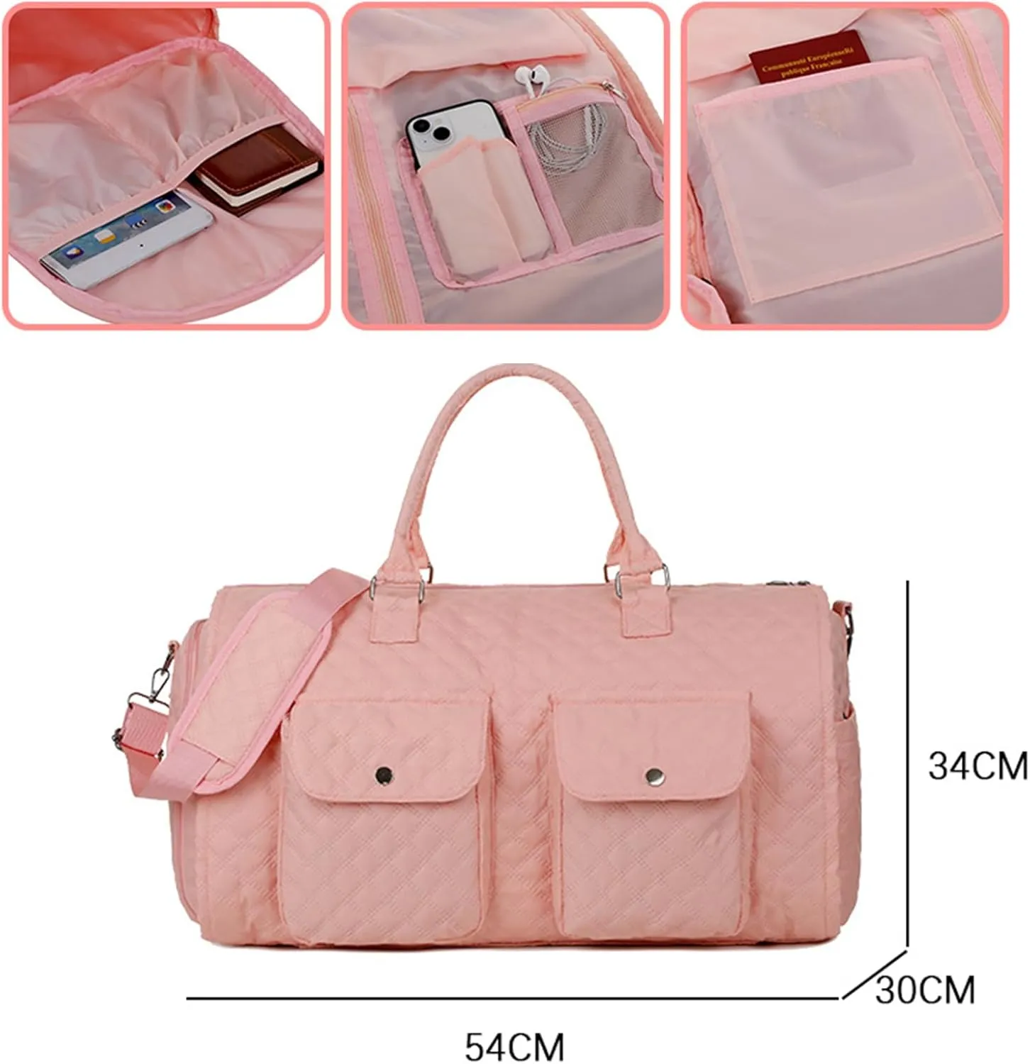 Zentotex Foldable Travel Bag, Zentotex Deluxe Foldable Travel Bag, High Capacity Folding Suit Luggage (Pearl pink (with wheels))