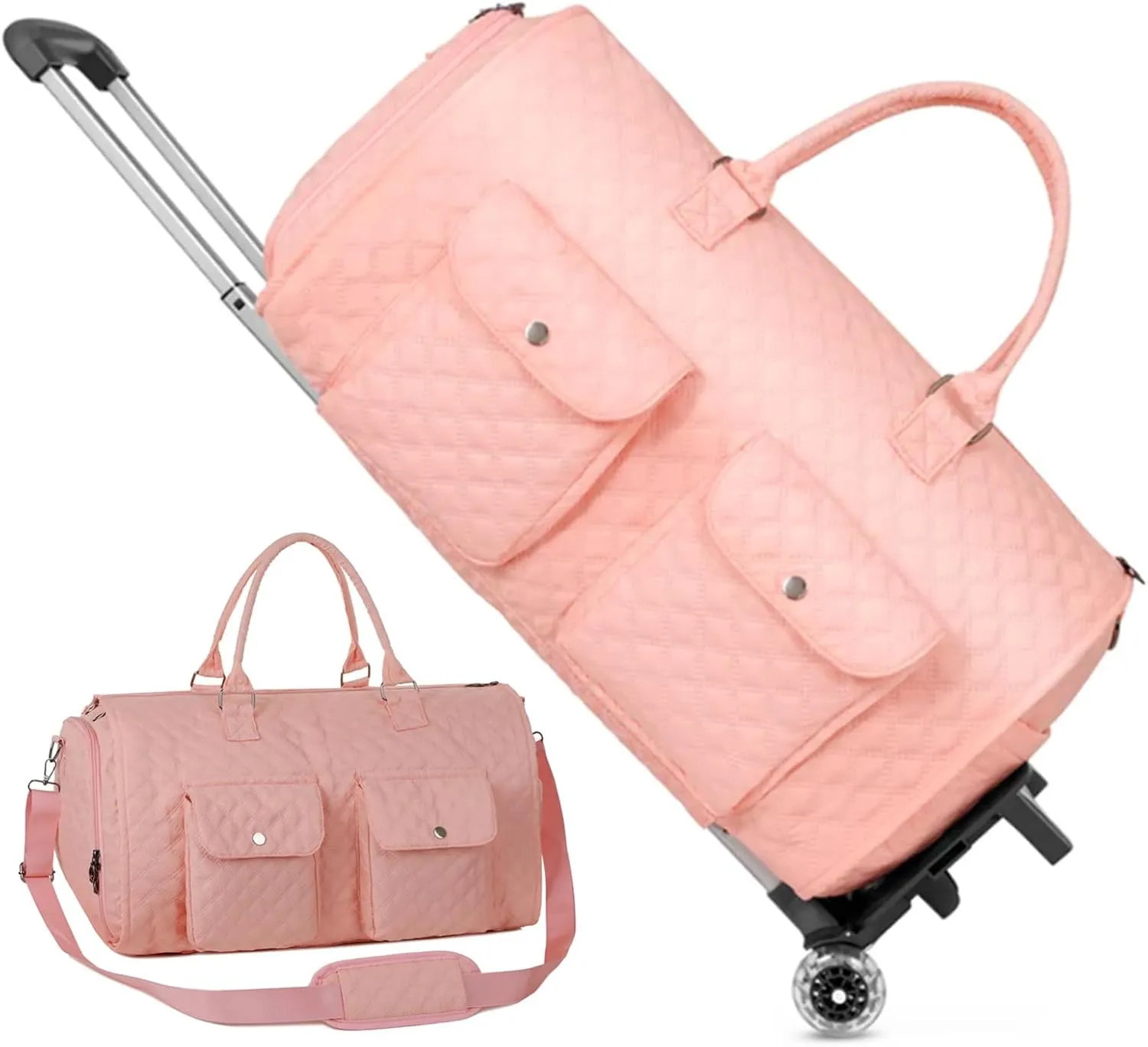 Zentotex Foldable Travel Bag, Zentotex Deluxe Foldable Travel Bag, High Capacity Folding Suit Luggage (Pearl pink (with wheels))