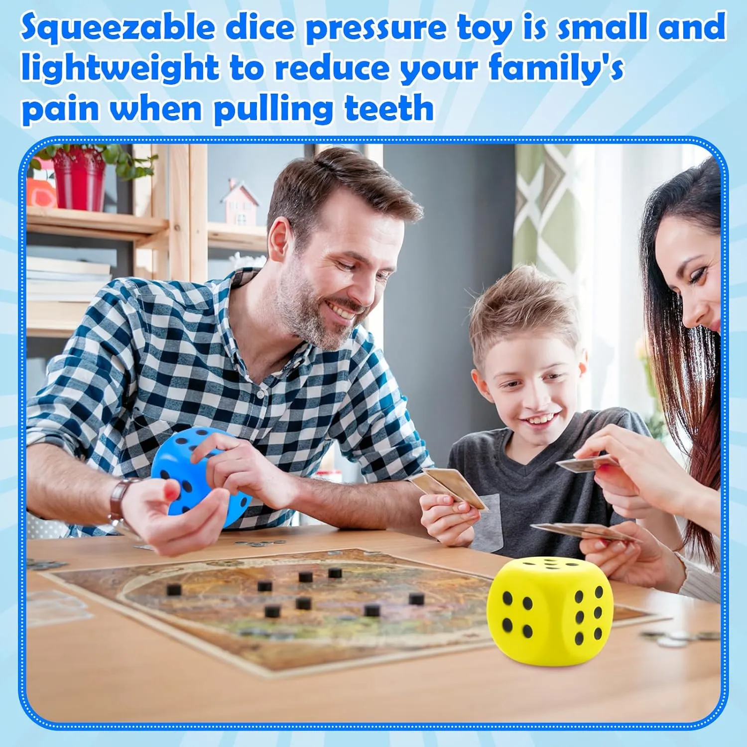 Zomiboo 2 Pcs Large Foam Dice Stress Balls Soft Jumbo 6 Sided Giant Dice Educational Learning Squeeze Anxiety Relieve Toy Gifts for Adults Kids Board Game Classroom(Blue, Yellow,3.93 Inch)