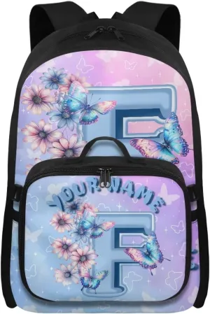 ZOUTAIRONG Kids Backpacks for Girls Personalized Large Capacity School Bag and Removable Dining Bag, Letter F Print Casual Bookbag with Side Pockets