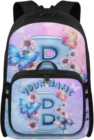 ZOUTAIRONG School Bags for Girls 7-10/10-12/12-16, Letter B Print Cute Kids Backpacks Large Capacity School Bag with Removable Dining Bag Design
