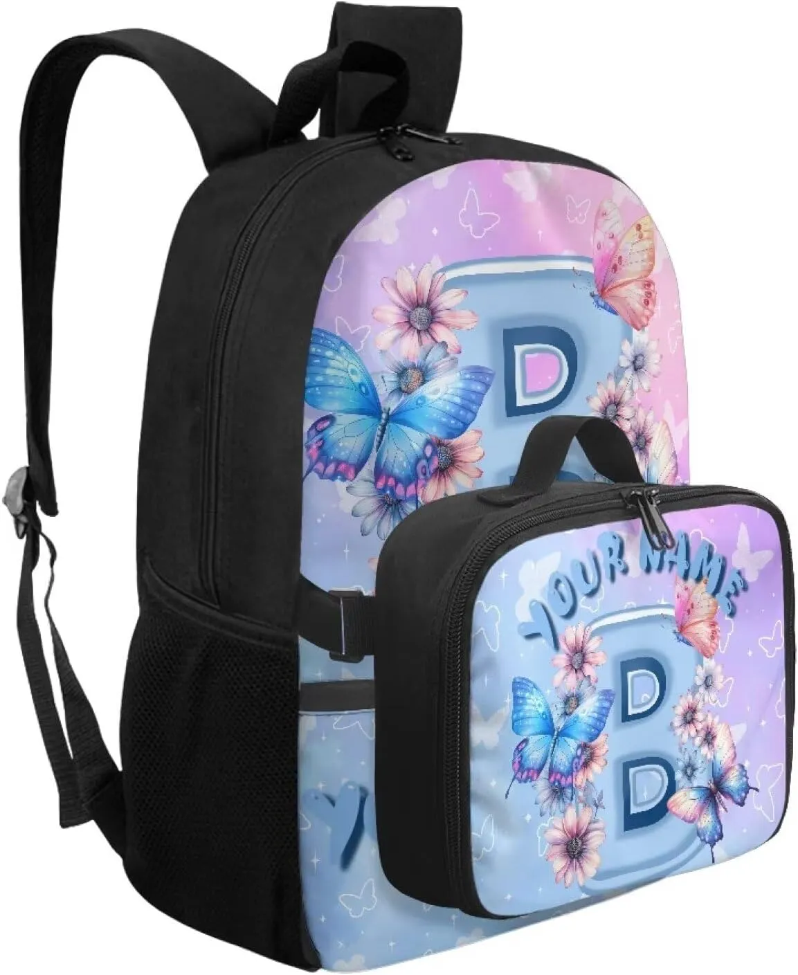 ZOUTAIRONG School Bags for Girls 7-10/10-12/12-16, Letter B Print Cute Kids Backpacks Large Capacity School Bag with Removable Dining Bag Design